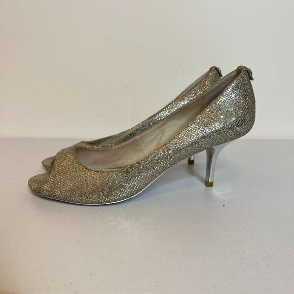 MICHAEL Michael Kors Silver Sequin Look Peep Toe Pumps - Picture 4 of 8